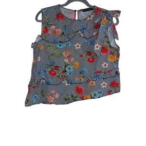 Zara Black and White Floral Blouse